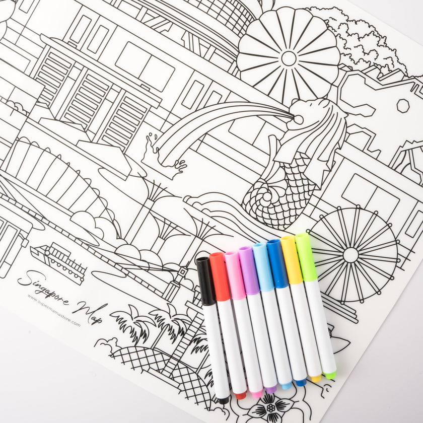 Mappa di Singapore - Tovaglietta da colorare in silicone